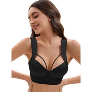 Push Up Adjustable Wide Straps Underwire Full Coverage Comfort Bras Black